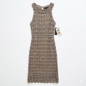 🤩✨ INC Metallic Crochet Maxi Sheath Dress Small Cement Gray NWT